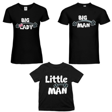 Tris t-shirt adulti bambino big man big lady little man little lady fitness Per la famiglia