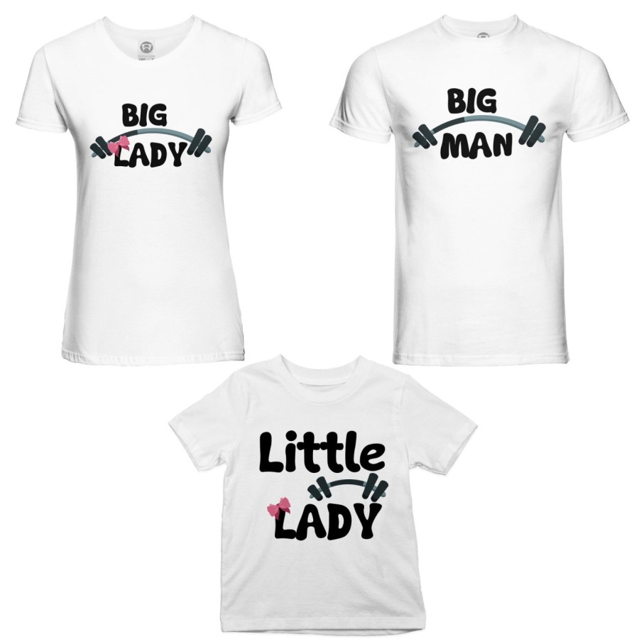 Tris t-shirt adulti bambino big man big lady little man little lady fitness Per la famiglia