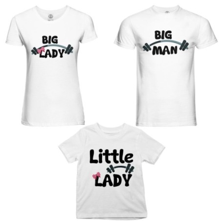 Tris t-shirt adulti bambino big man big lady little man little lady fitness Per la famiglia