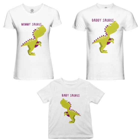 Tris t-shirt adulti bambino daddy saurus mommy saurus baby saurus Per la famiglia 2
