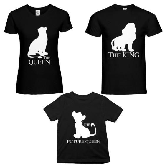 Tris t-shirt adulti bambino the king the queen the future king lion Per la famiglia 2