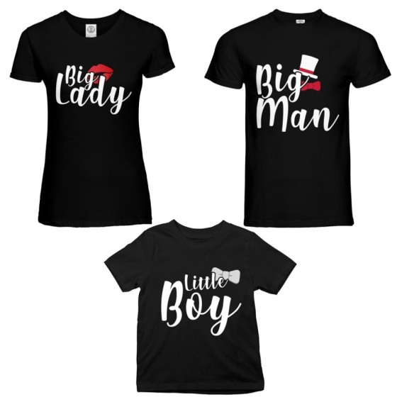 Tris t-shirt adulti bambino big man big lady little boy little lady Per la famiglia 2
