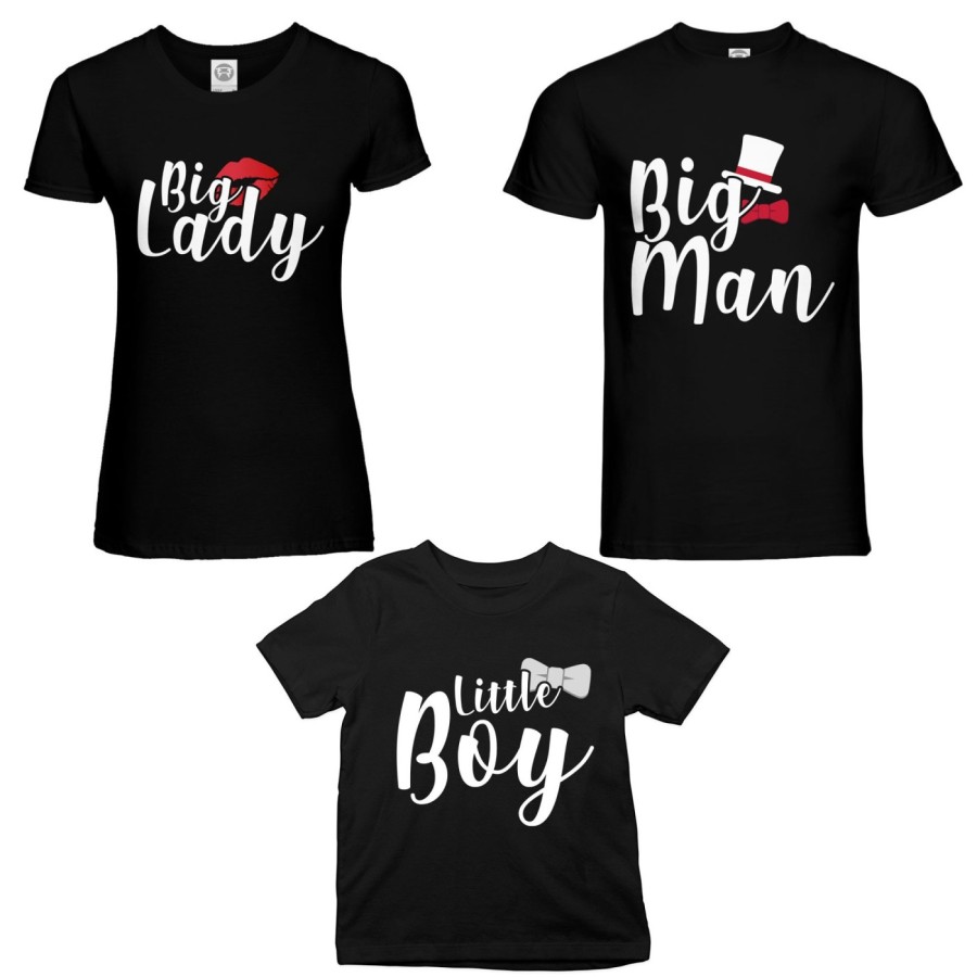 Tris t-shirt adulti bambino big man big lady little boy little lady Per la famiglia