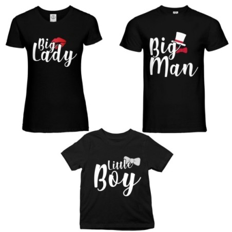Tris t-shirt adulti bambino big man big lady little boy little lady Per la famiglia