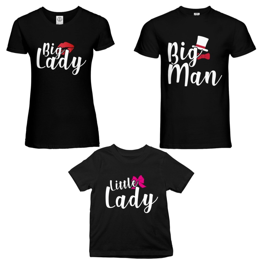 Tris t-shirt adulti bambino big man big lady little boy little lady Per la famiglia