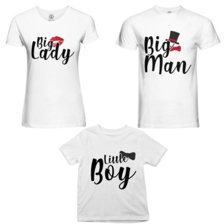 Tris t-shirt adulti bambino big man big lady little boy little lady Per la famiglia