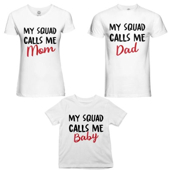 Tris t-shirt adulti bambino my squad calls me dad calls me mom calls me baby Per la famiglia
