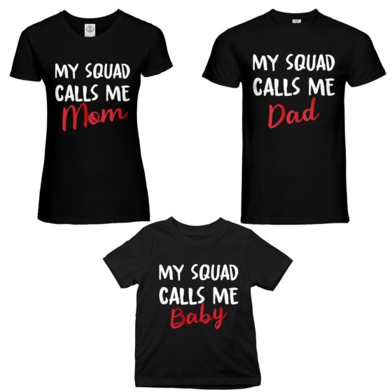 Tris t-shirt adulti bambino my squad calls me dad calls me mom calls me baby Per la famiglia 2