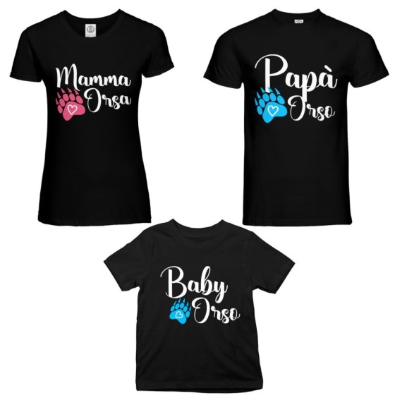 Tris t-shirt adulti bambino papà zampa orso mamma zampa orso baby orso Per la famiglia