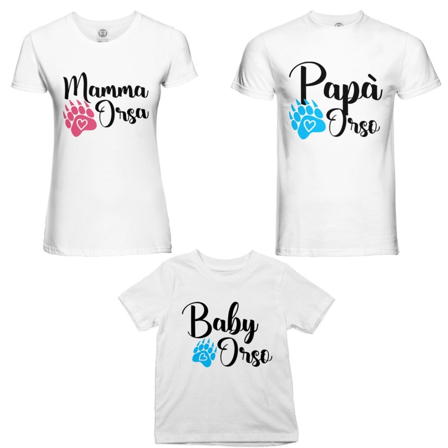 Tris t-shirt adulti bambino papà zampa orso mamma zampa orso baby orso Per la famiglia