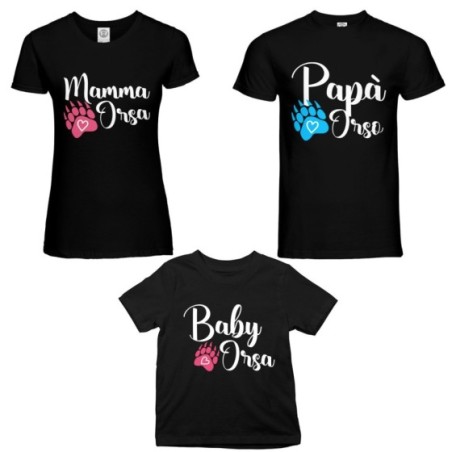 Tris t-shirt adulti bambino papà zampa orso mamma zampa orso baby orso Per la famiglia