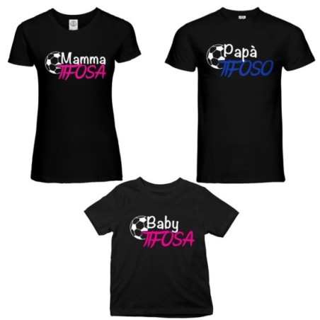 Tris t-shirt adulti bambino papà tifoso mamma tifosa baby tifosa Per la famiglia