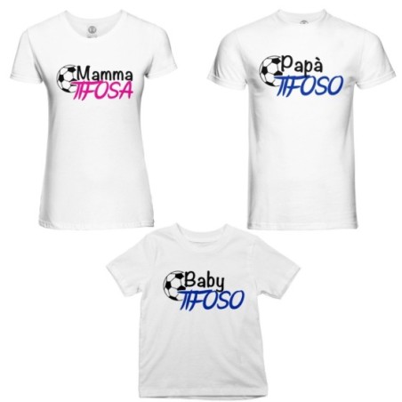 Tris t-shirt adulti bambino papà tifoso mamma tifosa baby tifosa Per la famiglia
