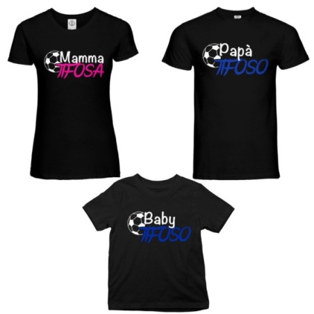 Tris t-shirt adulti bambino papà tifoso mamma tifosa baby tifosa Per la famiglia