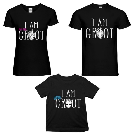 Tris t-shirt adulti bambino i am groot i am the real groot i am little groot Per la famiglia 2