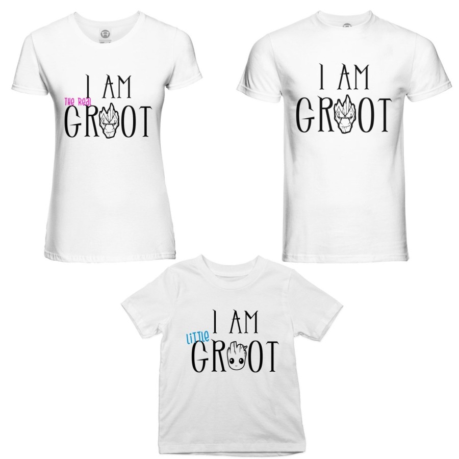 Tris t-shirt adulti bambino i am groot i am the real groot i am little groot Per la famiglia