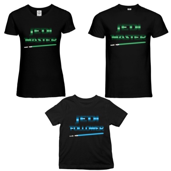 Tris t-shirt adulti bambino jedi master jedi follower Per la famiglia 2