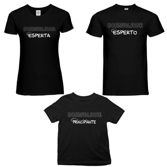 Tris t-shirt adulti bambino dormiglione esperto dormigliona esperta dormigliona dormiglione principiante Per la famiglia
