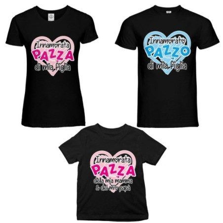 Tris t-shirt adulti bambino innamorato pazzo innamorata...