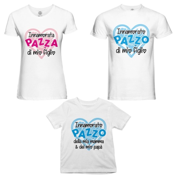 Tris t-shirt adulti bambino innamorato pazzo innamorata pazza di mio figlio mia figlia  Per la famiglia 2