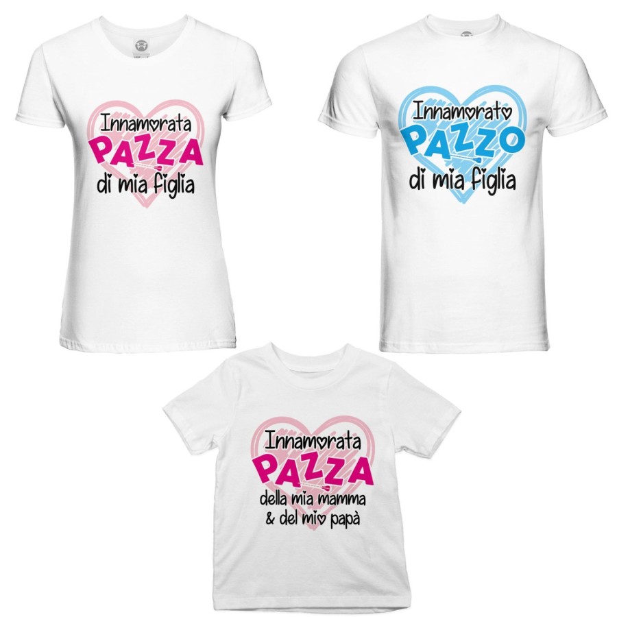 Tris t-shirt adulti bambino innamorato pazzo innamorata pazza di mio figlio mia figlia  Per la famiglia