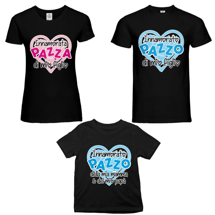 Tris t-shirt adulti bambino innamorato pazzo innamorata pazza di mio figlio mia figlia  Per la famiglia