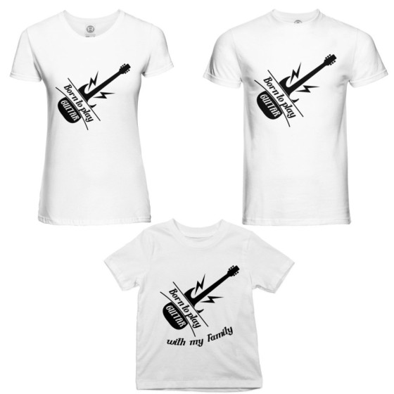 Tris t-shirt adulti bambino born to play guitar born to play guitar with my daddy my mommy Per la famiglia