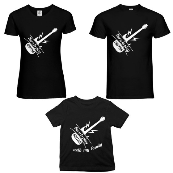 Tris t-shirt adulti bambino born to play guitar born to play guitar with my daddy my mommy Per la famiglia 2