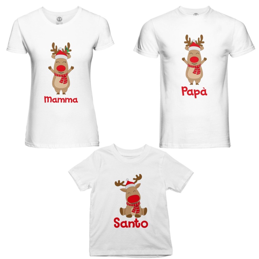 Tris t-shirt per la famiglia personalizzabile con nome rudolph family Natale
