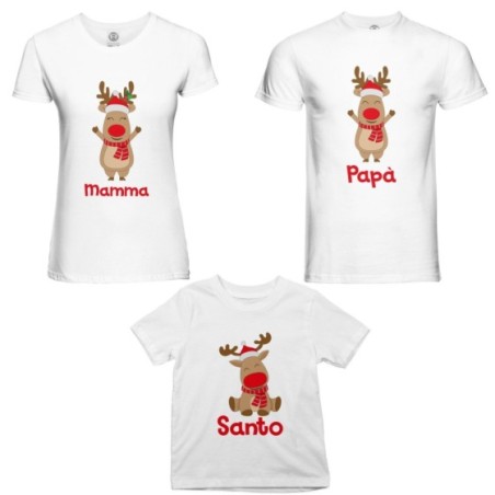 Tris t-shirt per la famiglia personalizzabile con nome rudolph family Natale