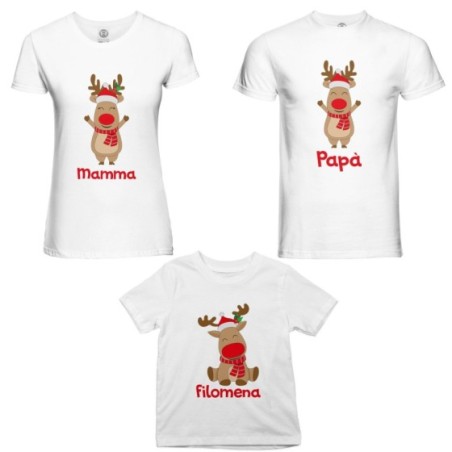 Tris t-shirt per la famiglia personalizzabile con nome rudolph family Natale