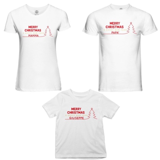 Tris t-shirt per la famiglia personalizzato con nome merry christmas and happy new year Natale 2