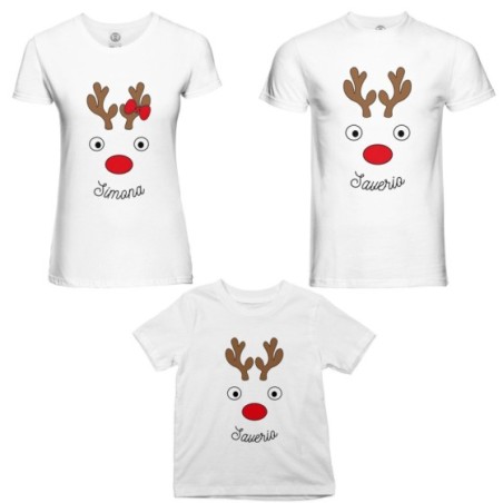 Tris t-shirt per la famiglia personalizzabile con nomi renne natalizie Natale