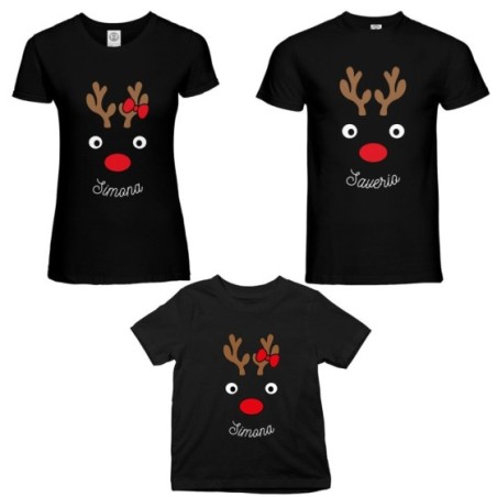 Tris t-shirt per la famiglia personalizzabile con nomi renne natalizie Natale