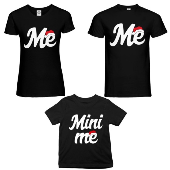 Tris t-shirt per la famiglia personalizzabile con nome me e mini me con cappello natalizio Natale