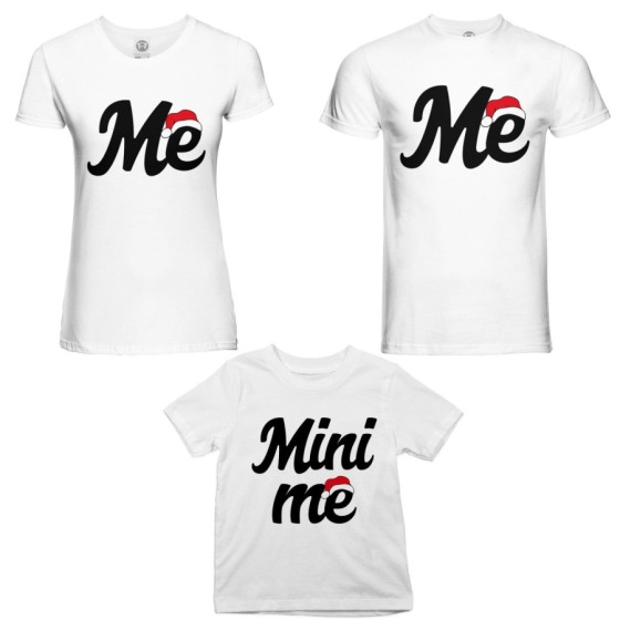 Tris t-shirt per la famiglia personalizzabile con nome me e mini me con cappello natalizio Natale 2
