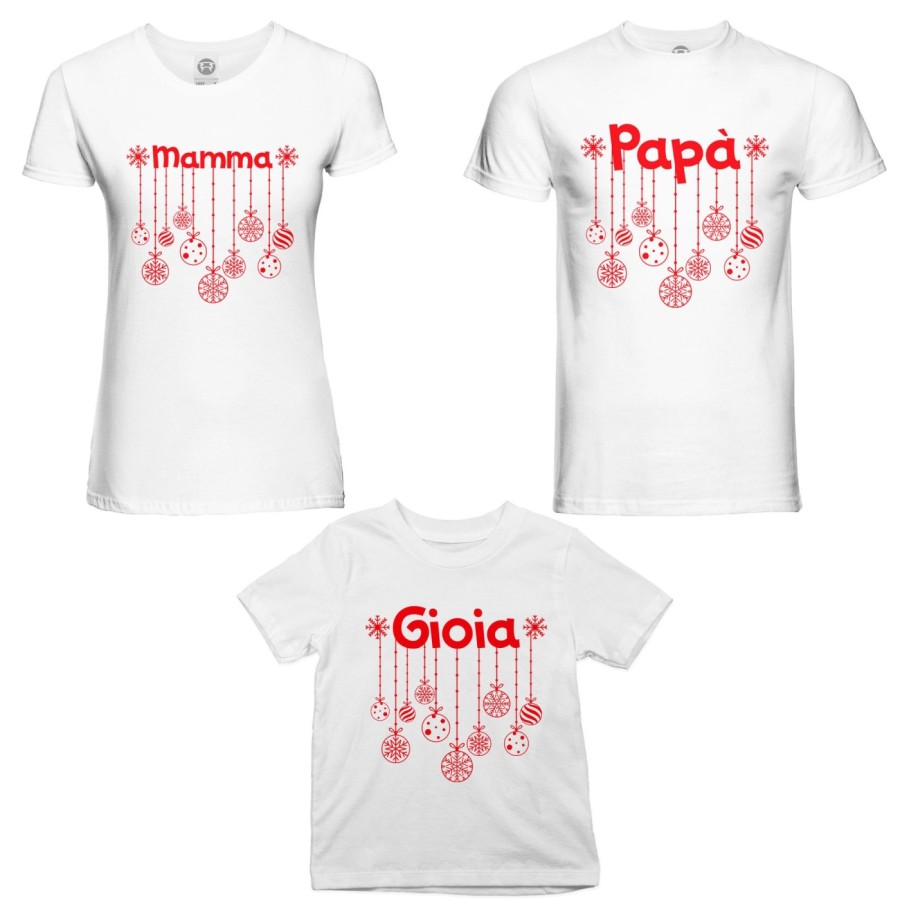 Tris t-shirt per la famiglia personalizzato con nome e addobbi natalizi Natale