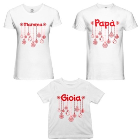 Tris t-shirt per la famiglia personalizzato con nome e addobbi natalizi Natale