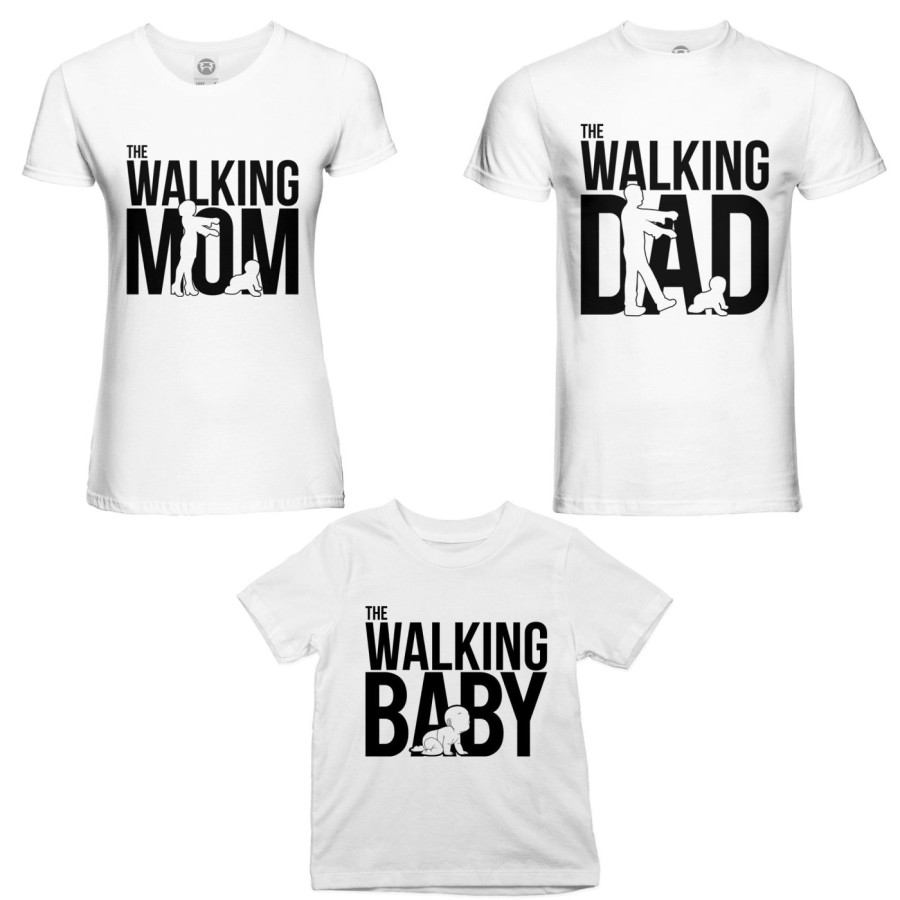 Tris t-shirt adulti bambino the walking dad  the walking mom the walking baby Per la famiglia