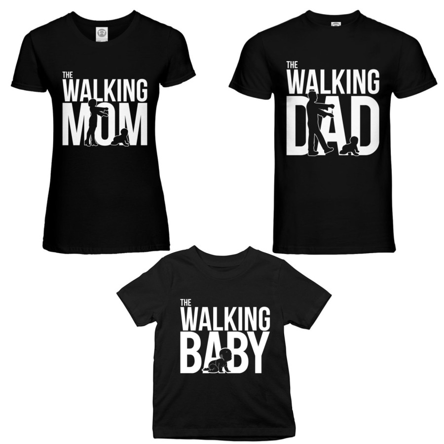 Tris t-shirt adulti bambino the walking dad  the walking mom the walking baby Per la famiglia