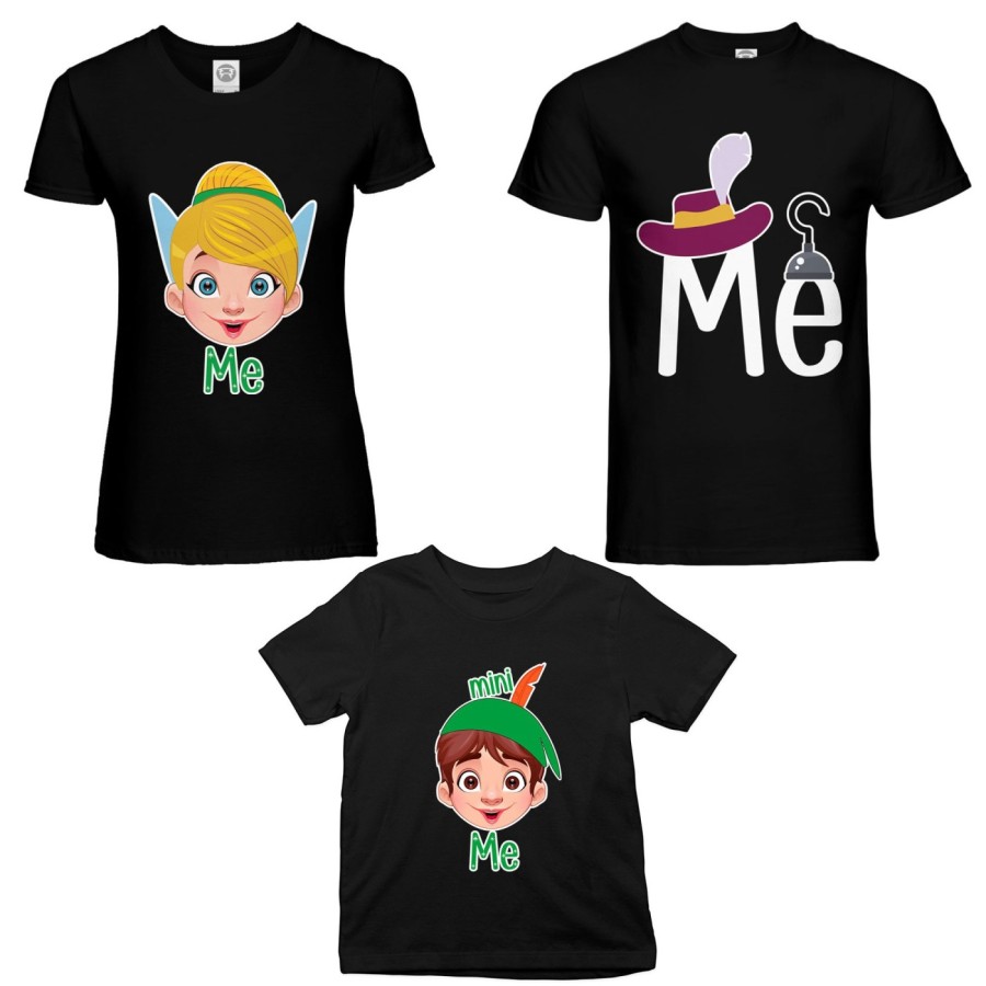 Tris t-shirt adulti bambino me capitano uncino me trilly mini peter pan Per la famiglia
