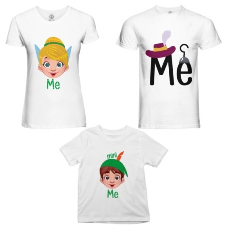 Tris t-shirt adulti bambino me capitano uncino me trilly mini peter pan Per la famiglia