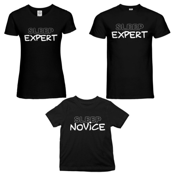 Tris t-shirt adulti bambino sleep expert sleep novice Per la famiglia 2