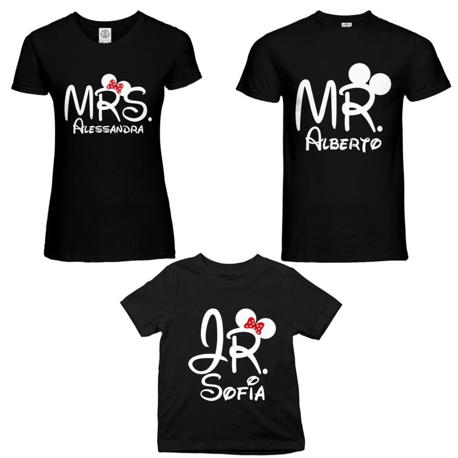 Tris t-shirt adulti bambino personalizzabile con nomi mr mrs e jr Per la famiglia