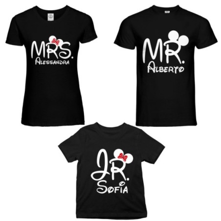 Tris t-shirt adulti bambino personalizzabile con nomi mr...