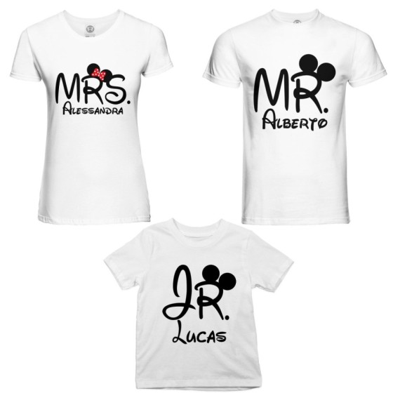 Tris t-shirt adulti bambino personalizzabile con nomi mr mrs e jr Per la famiglia 2