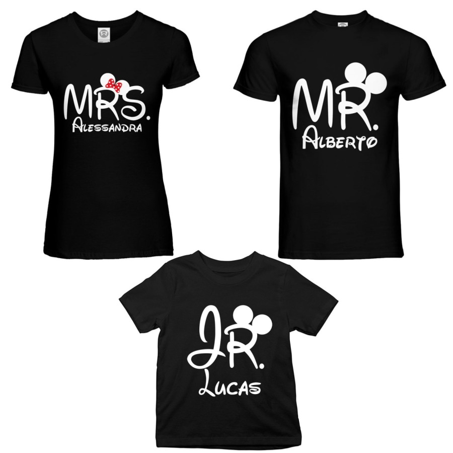 Tris t-shirt adulti bambino personalizzabile con nomi mr mrs e jr Per la famiglia