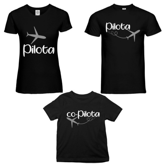Tris t-shirt adulti bambino pilota co-pilota Per la famiglia