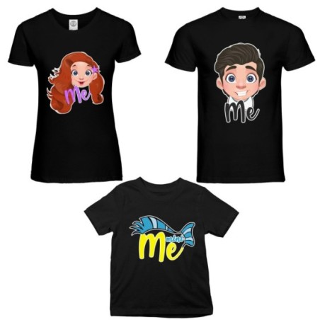 Tris t-shirt adulti bambino me erik me ariel mini flounder