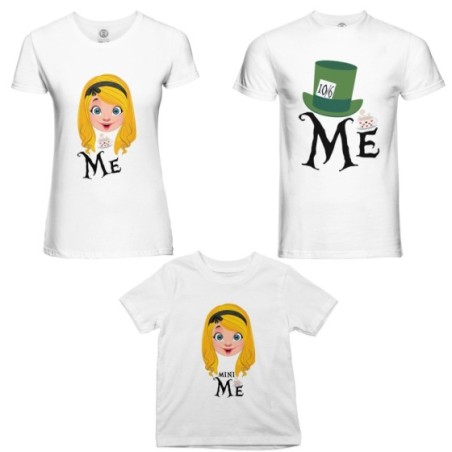 Tris t-shirt adulti bambino me cappellaio matto me alice...
